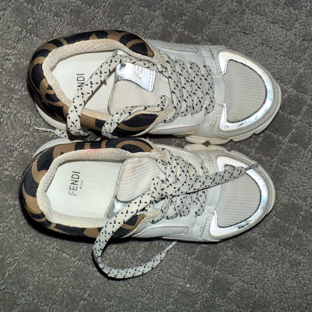 Fendi Kids White and Silver Sneakers
